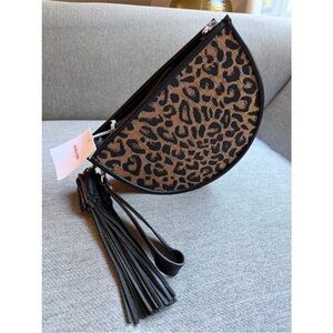 Poolside Bags Leopard Print Raffia Clutch New
